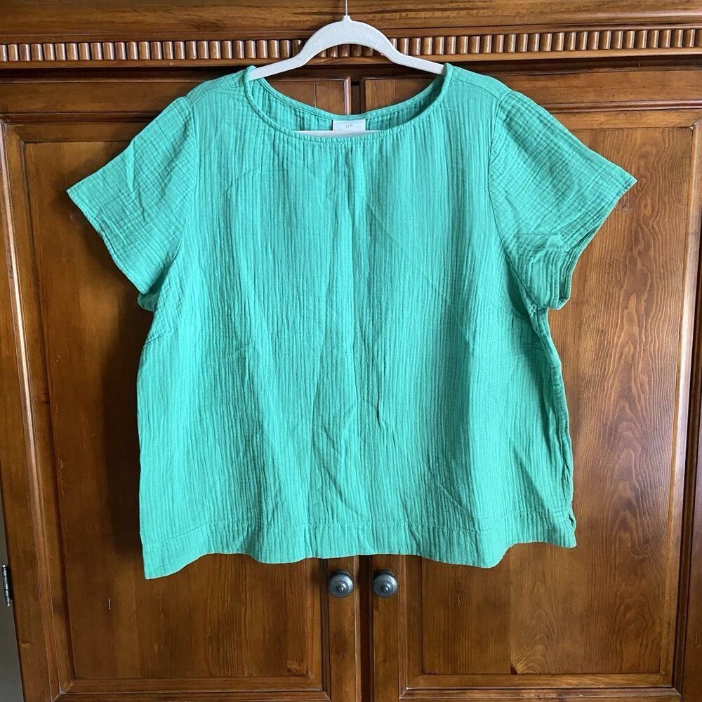 J. Jill Cotton Gauze T-Shirt Top Size 2X Seafoam Green Cotton Resort Wear Beachy